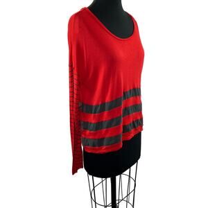 GENTLE FAWN Red Black Mesh Stripe Scoop Neck Long Sleeve Pullover Top Size S